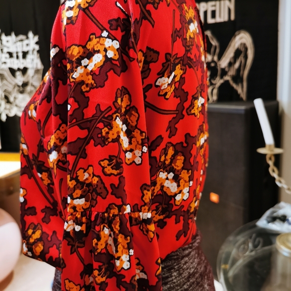 2/30 ANN TAYLOR Floral Mock Neck Lantern Sleeve Blouse - Picture 6 of 11